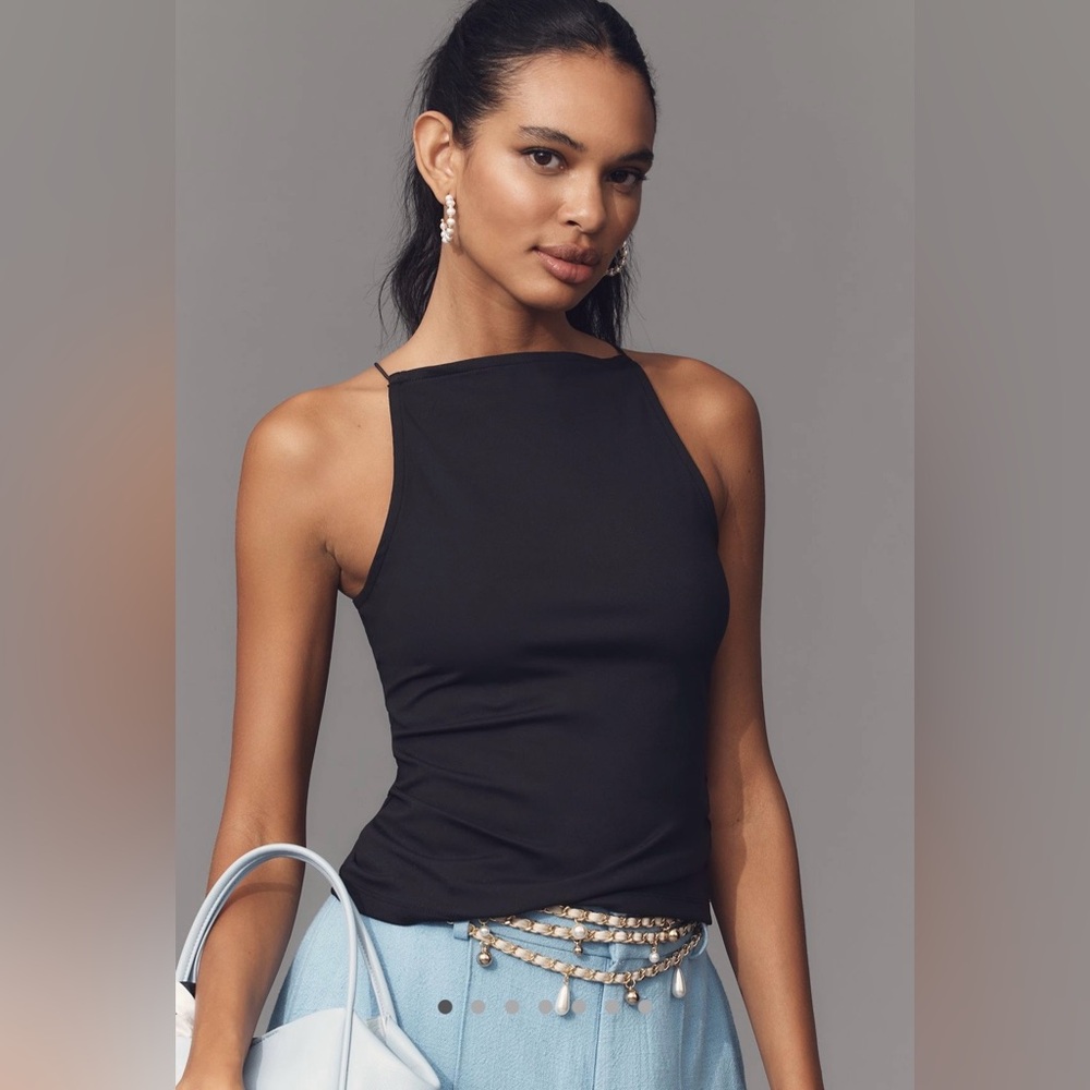 Anthropologie Maeve Square Neck Audrey Tank in Black Onyx